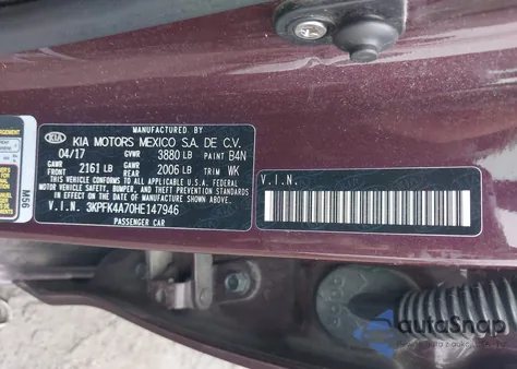 2017 Kia Forte Lx из США, поврежденный, VIN 3KPFK4A70HE147946